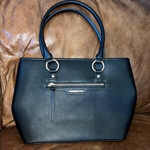 Montana West Black Tote Bag with Structured Design and Silver Hardware